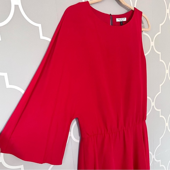 Halston Heritage Asymmetric Faille Blouson Red Asymmetric Dress Silk Size Medium - Picture 4 of 10